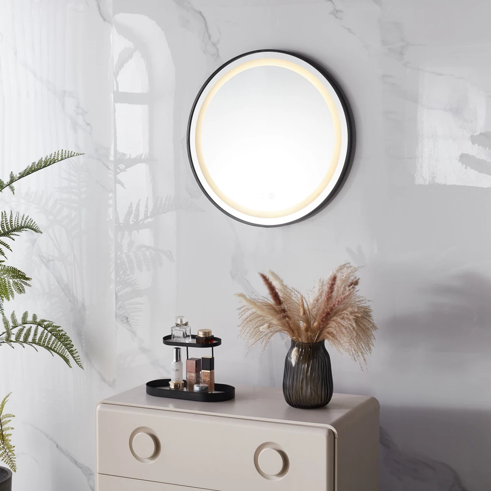 Apvalus LED vonios veidrodis, montuojamas ant sienos, 60 cm, 3 spalvų, jutiklinis jungiklis, ryškumo reguliavimas, ModernHome