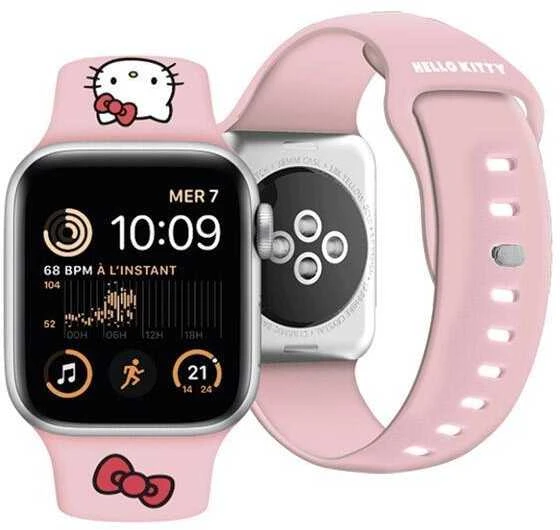 Hello Kitty apyrankė HKAWMSCHBLP Apple Watch 38/40/41mm rožinės spalvos apyrankė Silicone Kitty Head