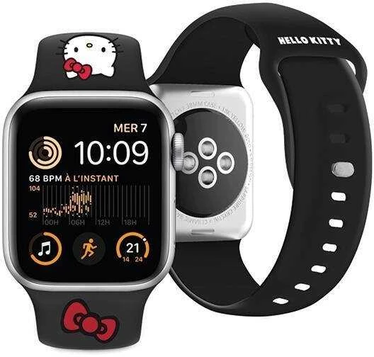 Hello Kitty apyrankė HKAWMSCHBLK Apple Watch 38/40/41mm juodos spalvos apyrankė Silicone Kitty Head