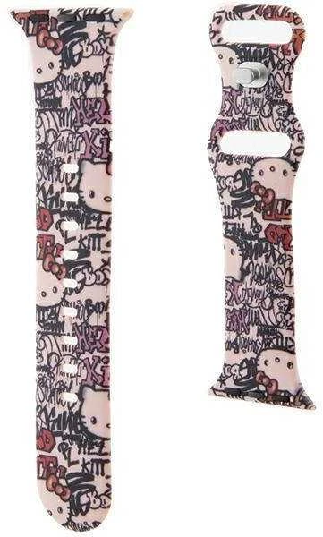 Hello Kitty apyrankė HKAWMSDGPTP Apple Watch 38/40/41mm rožinės spalvos apyrankė Silicone Tags Graffiti