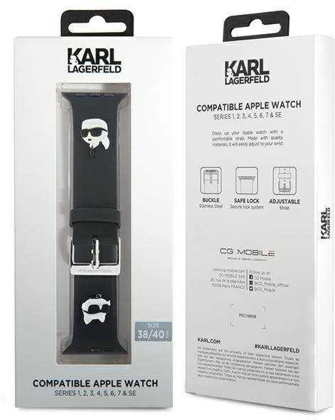 Apyrankė Apple Watch 4 / 5 / 6 / 7 / 8 / SE (38 / 40 / 41 MM) Karl Lagerfeld 3D Rubber Karl&Choupette Heads (KLAWMSLKCNK) juodos spalvos