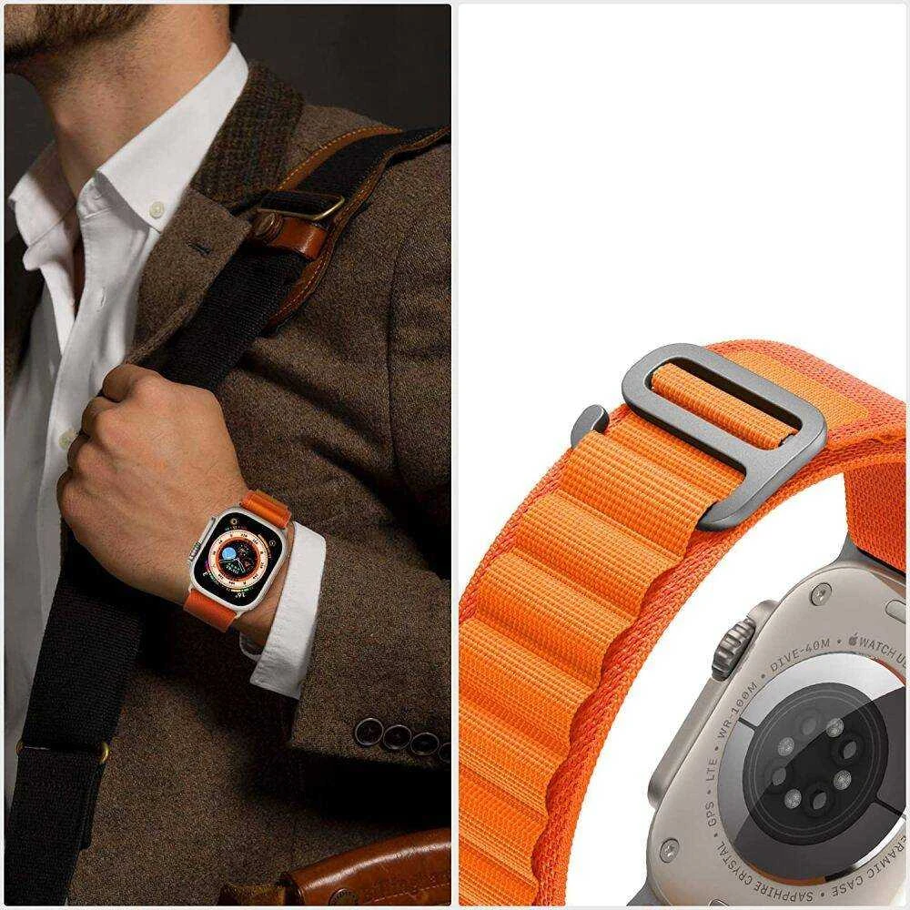 Išmaniojo laikrodžio Apple 4/5/6/7/8/SE/ULTRA dirželis, Juodos/Oranžinės spalvos, 42/44/45/49mm
