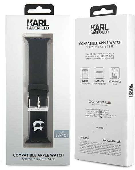 Karl Lagerfeld apyrankė KLAWMSLCNK Apple Watch 38/40/41mm juodos spalvos apyrankė 3D Rubber Choupette Heads