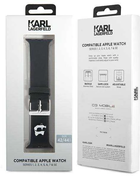 Karl Lagerfeld apyrankė KLAWLSLCNK Apple Watch 42/44/45/49mm juodos spalvos apyrankė 3D Rubber Choupette Head