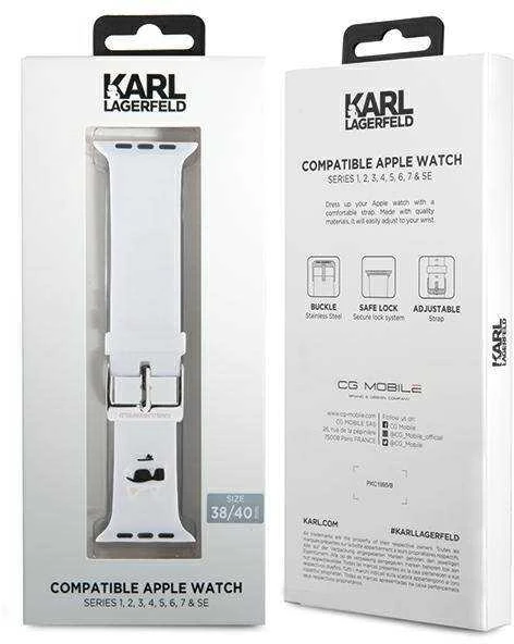Karl Lagerfeld apyrankė KLAWMSLCNH Apple Watch 38/40/41mm baltos spalvos apyrankė 3D Rubber Choupette Heads