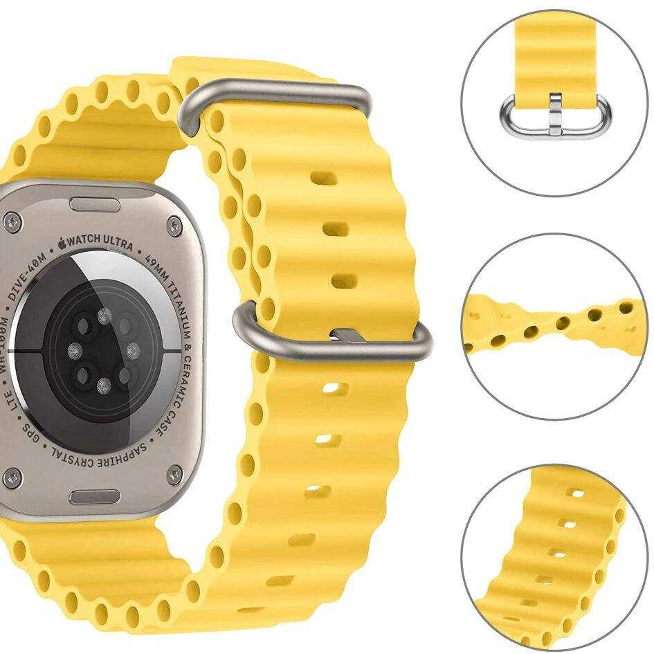 Tech Protect Išmaniojo laikrodžio Apple 4/5/6/7/8/SE/ULTRA silikoninis dirželis, Geltonos spalvos, 42/44/45/49mm