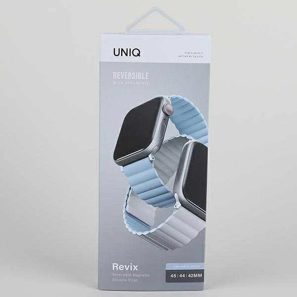 UNIQ dirželis Revix Apple Watch Series 4/5/6/7 / SE 42/44 / 45mm. Apverčiamas, Magnetinis, baltai mėlynos spalvos