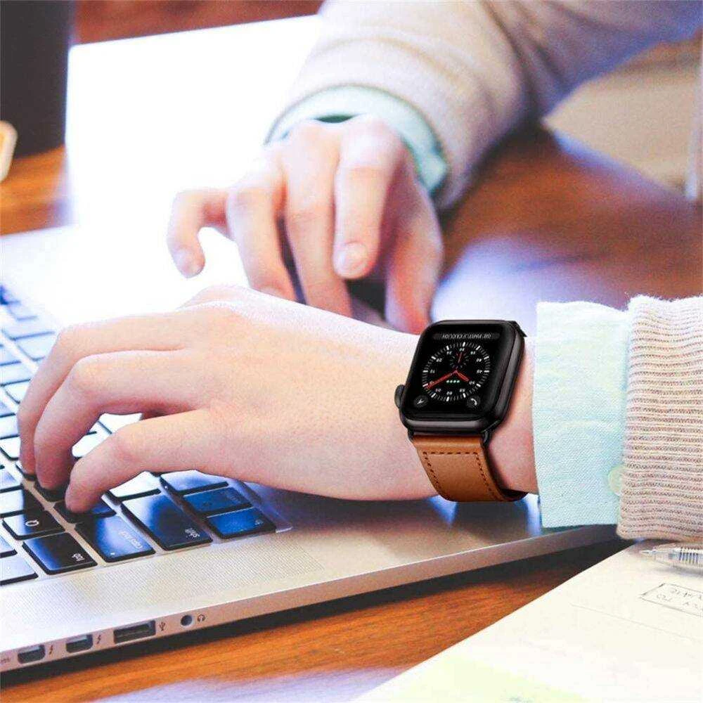 Tech Protect Išmaniojo laikrodžio Apple 1/2/3/4/5/6 odinis dirželis, Rudos spalvos, 42/44mm