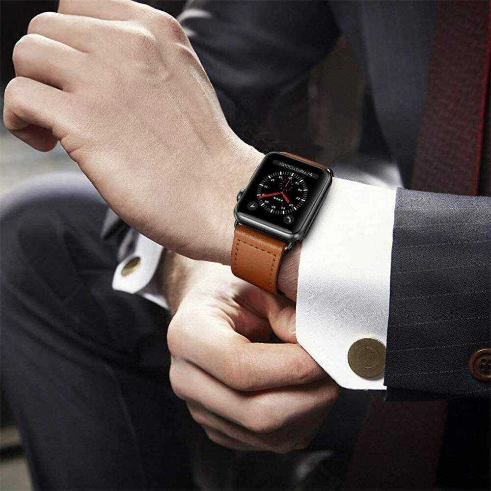 Tech Protect Išmaniojo laikrodžio Apple 1/2/3/4/5/6 odinis dirželis, Rudos spalvos, 42/44mm