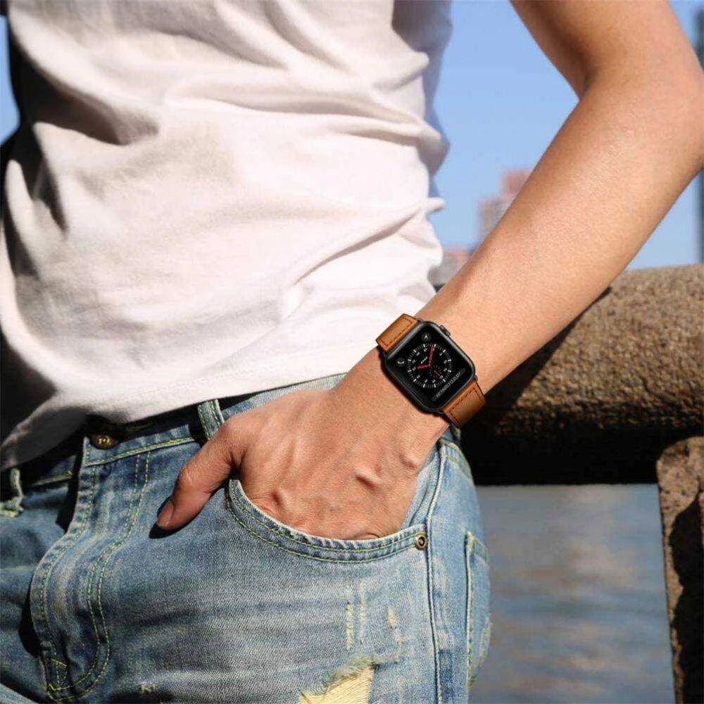Tech Protect Išmaniojo laikrodžio Apple 1/2/3/4/5/6 odinis dirželis, Rudos spalvos, 42/44mm