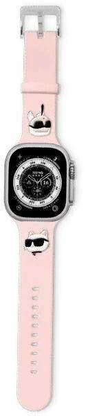 Apyrankė laikrodžiui Apple Watch 1 / 2 / 3 / 4 / 5 / 6 / SE / 7 / 8 (38 / 40 / 41 mm) Karl Lagerfeld Strap 3D Rubber Karl&Choupette Heads (KLAWMSLKCNP) rožinės spalvos