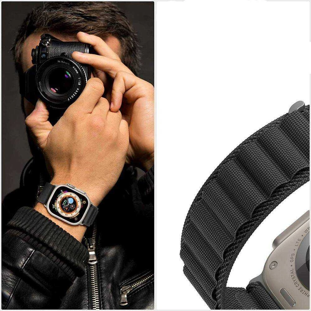 Apyrankė laikrodžiui Apple Watch 4 / 5 / 6 / 7 / 8 / 9 / SE / Ultra 1 / 2 (42 / 44 / 45 / 49 mm) Tech-Protect Nylon Pro Navy / pilkos spalvos