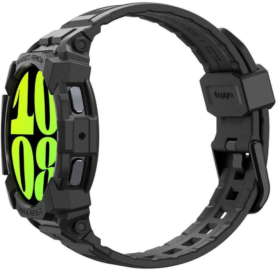 „Spigen Rugged Armor Pro“ – dirželis + dėklas, skirtas „Samsung Galaxy Watch 7“ 40 mm (matinis juodas)