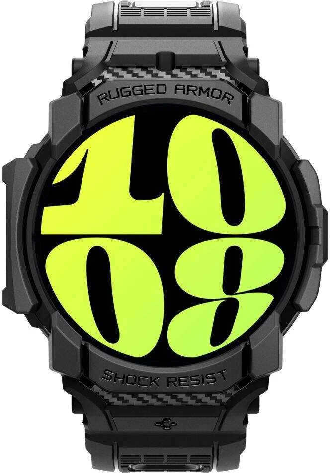 „Spigen Rugged Armor Pro“ – dirželis + dėklas, skirtas „Samsung Galaxy Watch 7“ 40 mm (matinis juodas)