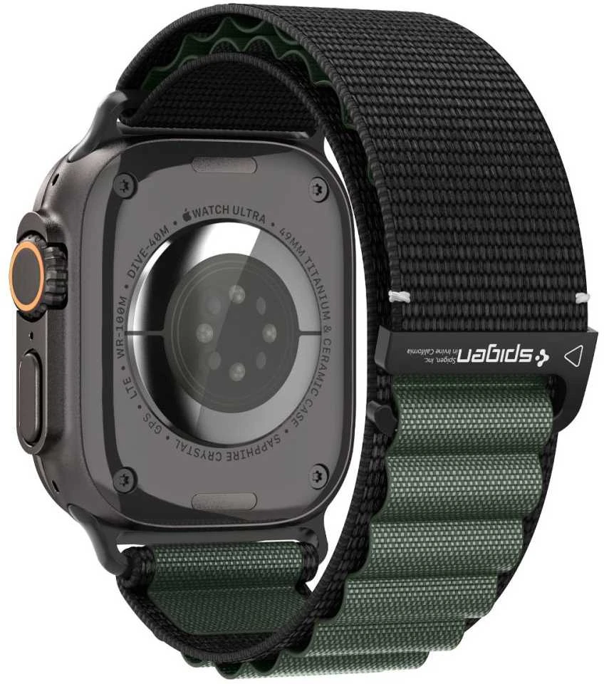 Apyrankė Spigen WBF1 Strap for Apple Watch 44 / 45 / 46 / 49 mm – juodos spalvos and žalios spalvos