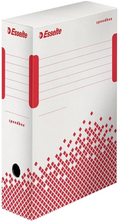 Archyvinė dėžė Esselte Speedbox FSC, 10cm, kartoninė, baltos-raudonos spalvos
