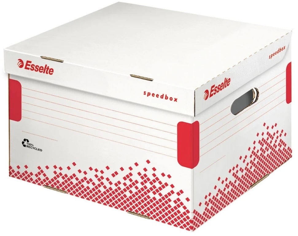 Leitz Archyvinė dėžė Esselte SPEEDBOX FSC LARGE, 433x263x364mm, kartoninė, baltos-raudonos spalvos