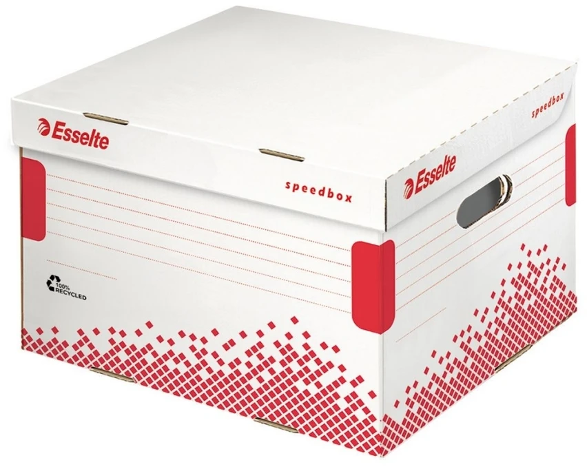 Leitz Archyvinė dėžė Esselte SPEEDBOX FSC MEDIUM, atidaromas iš viršaus, baltos-raudonos spalvos