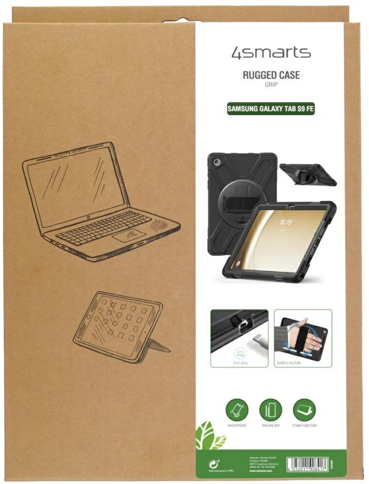Šarvuotas dėklas su rankena 4smarts Rugged Dėklas Grip, skirtas Samsung Galaxy Tab S10 Lite / S10 FE / S9 FE /