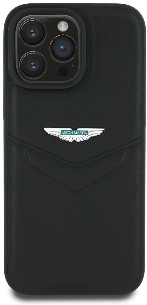 Dėklas Aston Martin HC Leather Victory Design Apple iPhone 16 Pro Max juodos spalvos