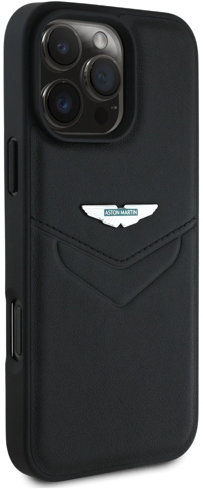 Dėklas Aston Martin HC Leather Victory Design Apple iPhone 16 Pro Max juodos spalvos