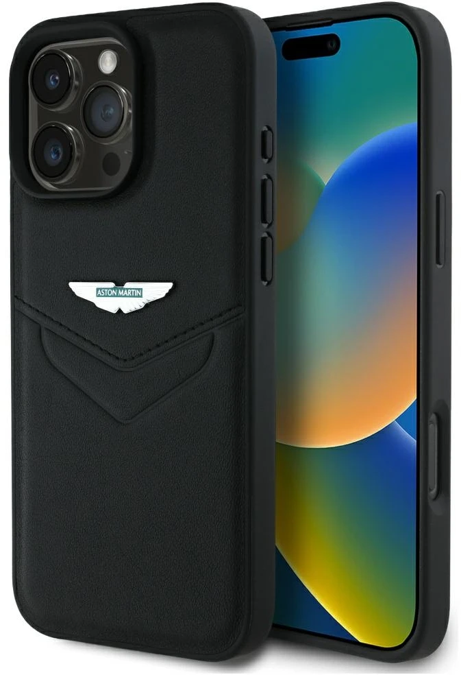 Dėklas Aston Martin HC Leather Victory Design Apple iPhone 16 Pro Max juodos spalvos