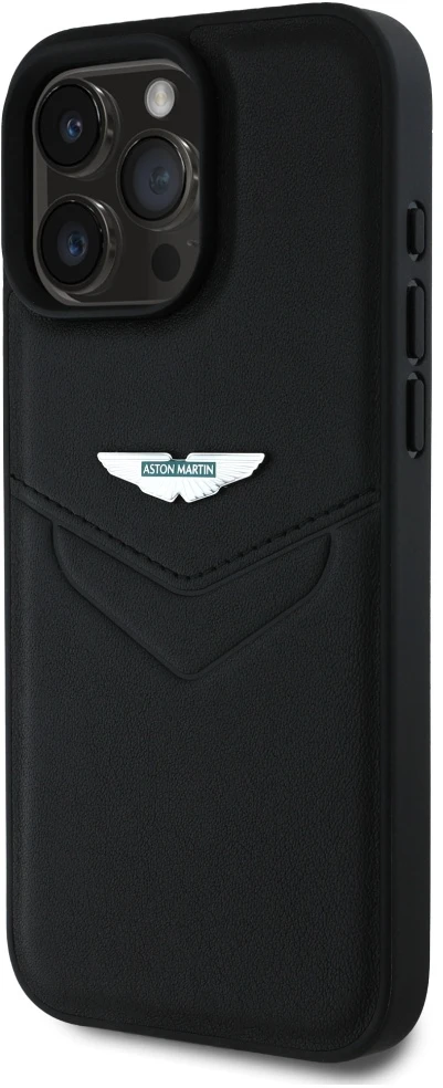 Dėklas Aston Martin HC Leather Victory Design Apple iPhone 16 Pro Max juodos spalvos