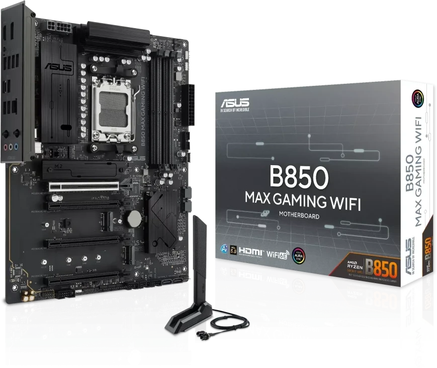 ASUS B850 MAX GAMING WIFI ATX pagrindinė plokštė 4xDDR5 1xPCIe 5.0 3xM.2 1xHDMI 1xDisplayPort 4xSATA