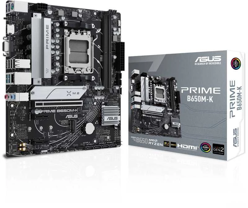 Pagrindinė plokštė Asus | PRIME B650M-K | Procesorių šeima AMD | Procesoriaus lizdas AM5 | DDR5 | Palaikomos standžiojo disko sąsajos SATA, M.2 | SATA jungčių skaičius 4