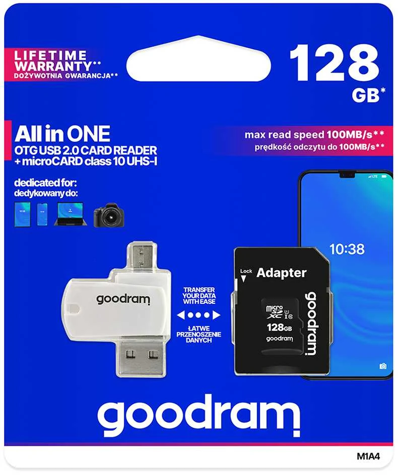 GOODRAM 128GB microSDXC 10 klasės UHS I + adapteris + skaitytuvas