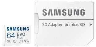 Atminties kortelė Samsung EVO Plus microSD 64 GB /MEMORY Micro SDXC EVO+ 64GB/V10 W/A MB-MC64KA/EU   Baltos spalvos