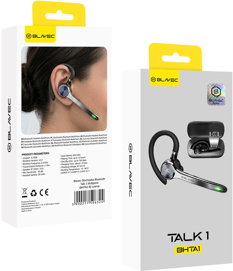 Blavec Bluetooth laisvų rankų įranga Talk 1 Multipoint (BHTA1-B) juodos spalvos