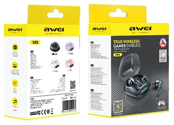 AWEI Bluetooth 5.3 T25 TWS ausinės + docking station juodos spalvos