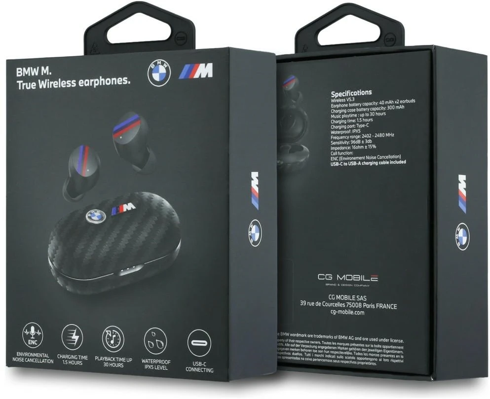 Belaidės ausinės ENC BMW TWS Carbon Metal Logo BMW001141 juodas