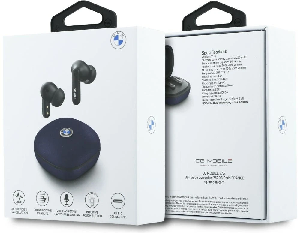Ausinės Belaidės earphone ENC BMW TWS Leather Metal Logo BMW001138 dark mėlynas