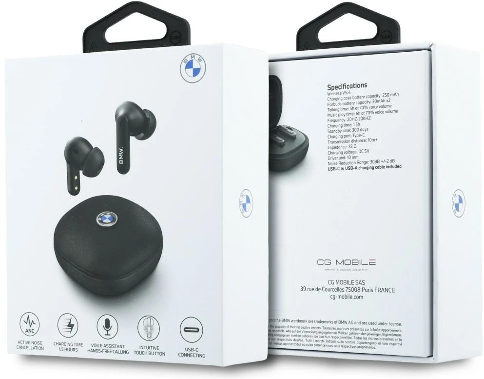 Ausinės Belaidės earphone ENC BMW TWS Leather Metal Logo BMW001137 juodas