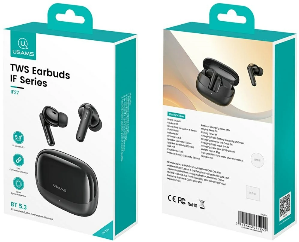 Ausinės Bluetooth TWS USAMS IF27 belaidės baltos spalvos