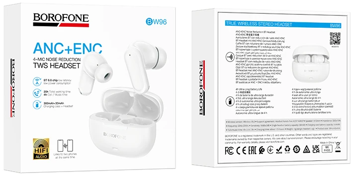 „Borofone TWS Bluetooth“ ausinės BW96 Mellow baltas