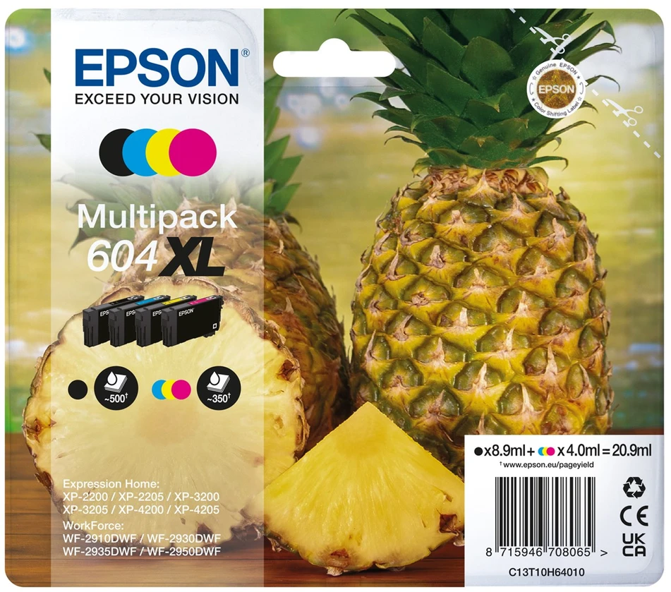 Epson 604XL rašalo kasetė 4 vnt Originalus Didelė (XL) išeiga Juoda, Žydras, Rausvai raudona, Geltona