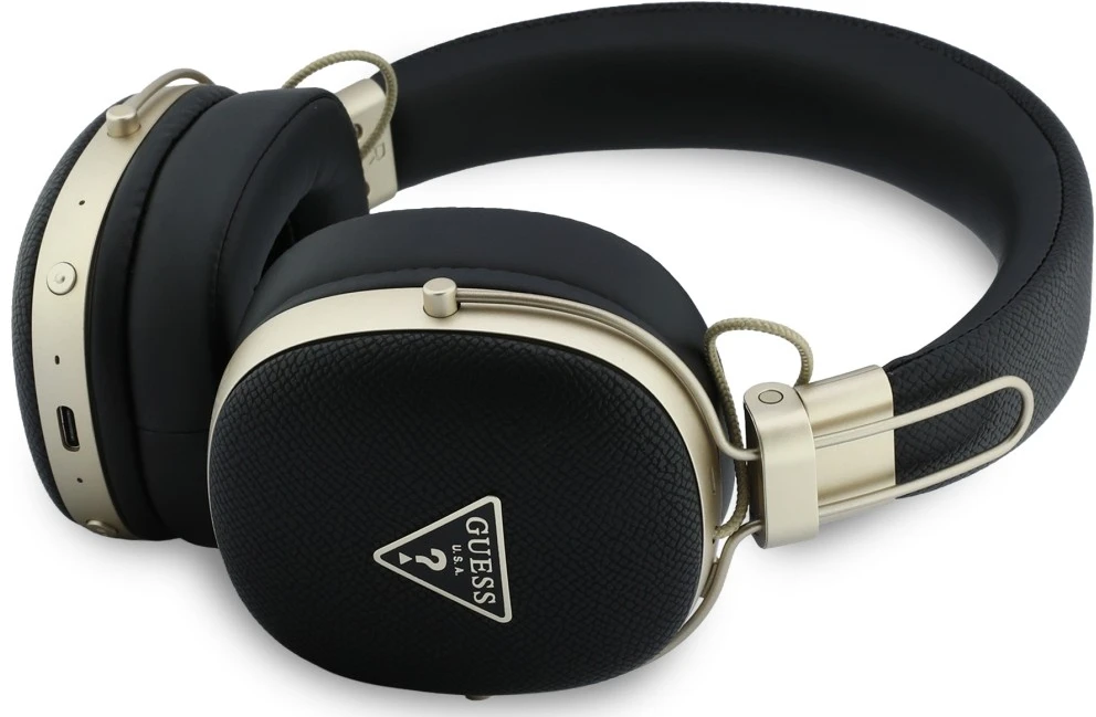 Ausinės Guess Bluetooth ENC Metal Grained Triangle Logo juodos spalvos