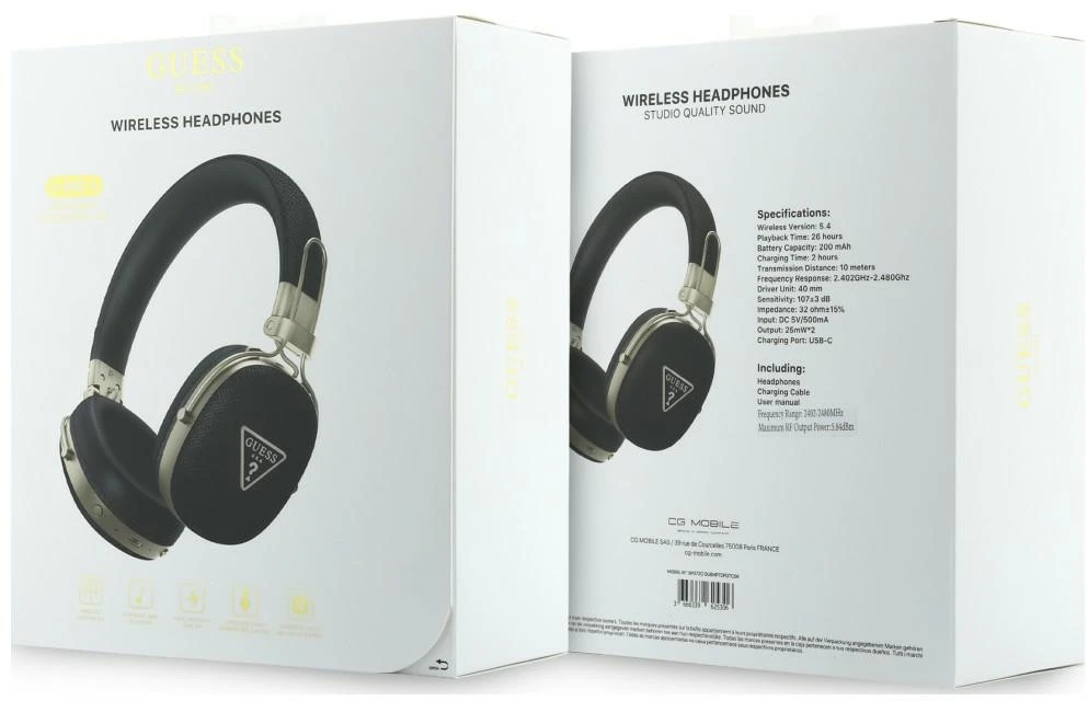 Ausinės Guess Bluetooth ENC Metal Grained Triangle Logo juodos spalvos