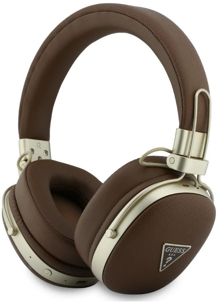Ausinės Guess Bluetooth ENC Metal Grained Triangle Logo rudos spalvos