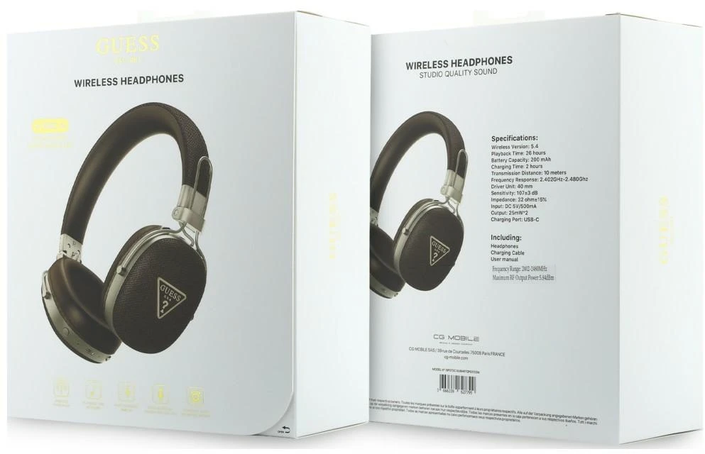 Ausinės Guess Bluetooth ENC Metal Grained Triangle Logo rudos spalvos