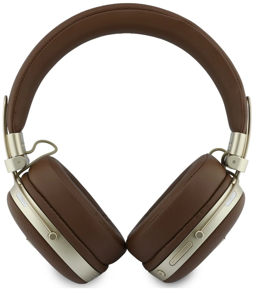 Ausinės Guess Bluetooth ENC Metal Grained Triangle Logo rudos spalvos