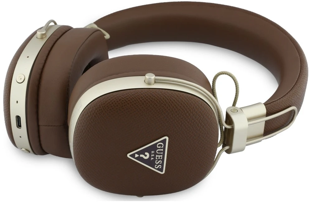 Ausinės Guess Bluetooth ENC Metal Grained Triangle Logo rudos spalvos