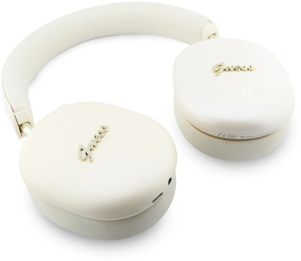 Ausinės Guess Metallic Effect Metal Script Logo Bluetooth ENC smėlio spalvos