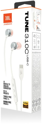 Laidinės ausinės JBL Tune 310C, Baltos