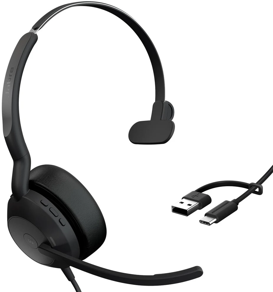 Ausinės - Jabra Evolve2 50 MS Mono ausinės (laidinės, triukšmo slopinimas, dviguba jungtis)