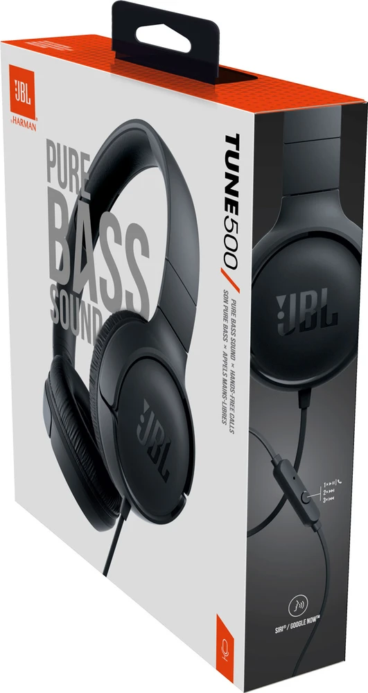 Lengvos ir patogios Ausinės JBL Tune 500 Pure Bass sound su mikrofonu, juodos