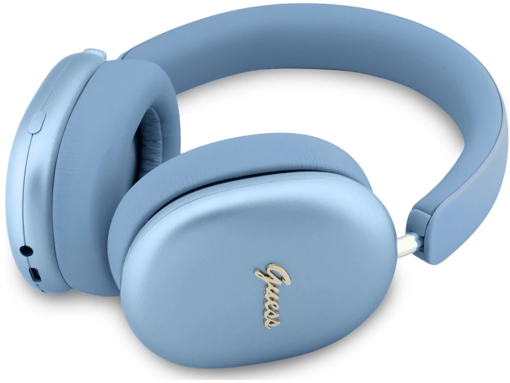 Ausinės „Over-ear“ Guess metalo efekto metalinis script logotipas „Bluetooth“ ENC mėlynos spalvos